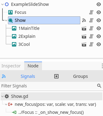 basic node arrangement for using Godot Slide Show Plugin